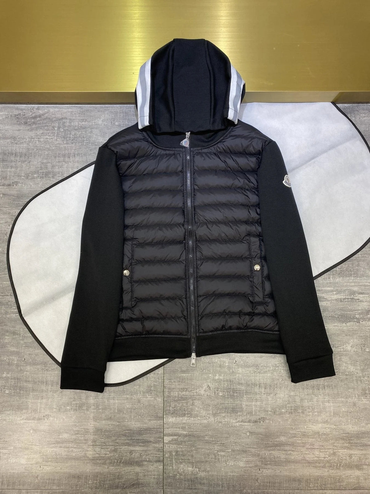 Moncler Black Hooded Jacket with Quilted Front