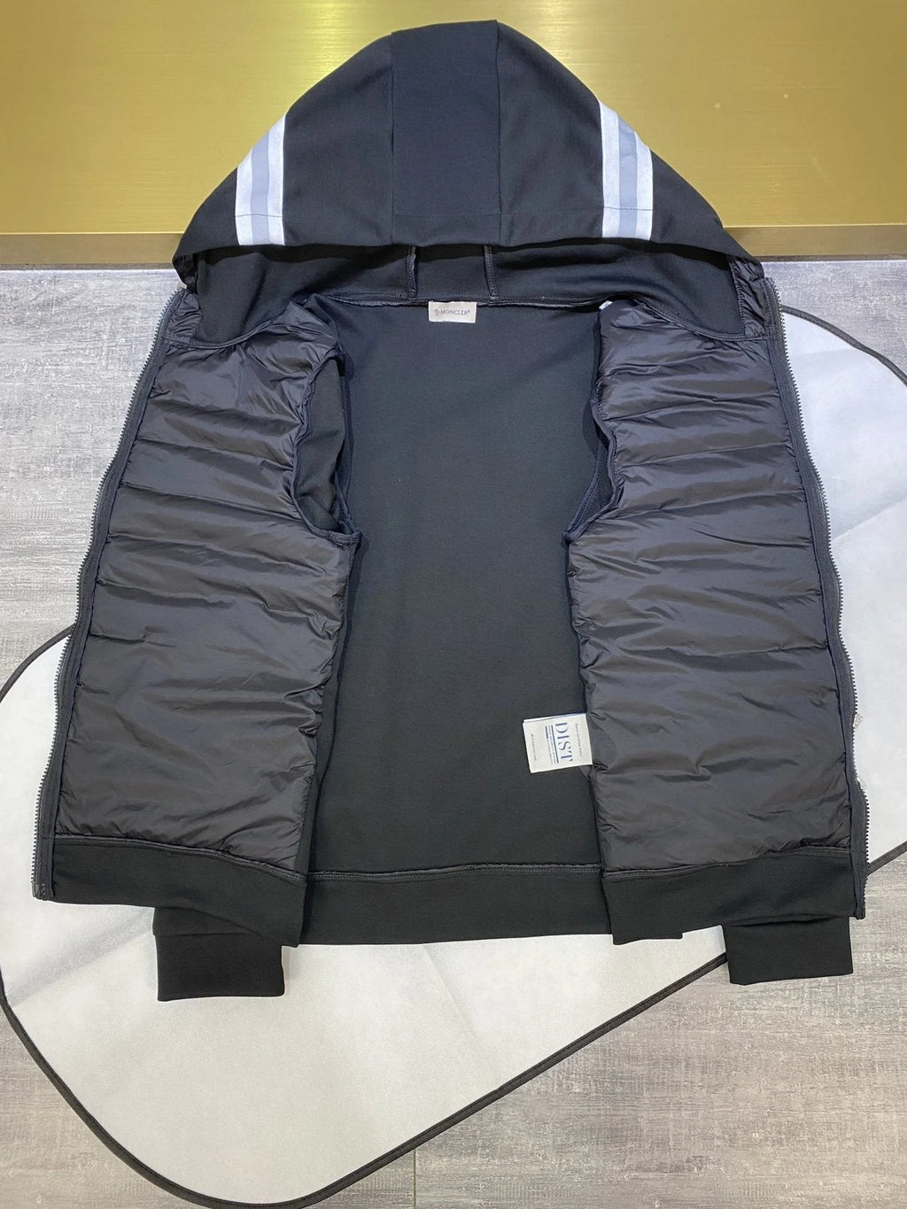 Moncler Black Hooded Jacket with Quilted Front
