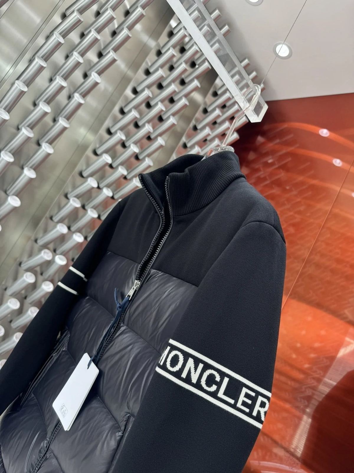 Moncler Black Hybrid Knit Jacket with Quilted Front