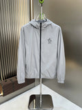 Moncler Light Grey Hooded Zip-Up Jacket with Chest Logo