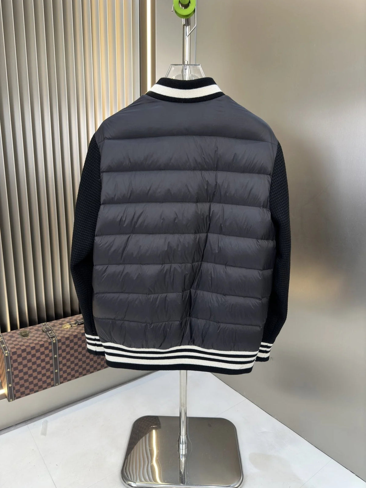 Moncler Black Knit Bomber Jacket with Quilted Back
