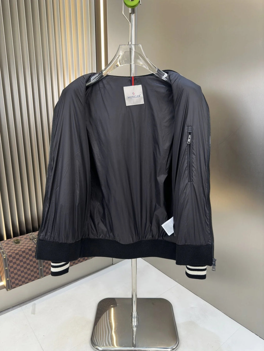 Moncler Black Knit Bomber Jacket with Quilted Back