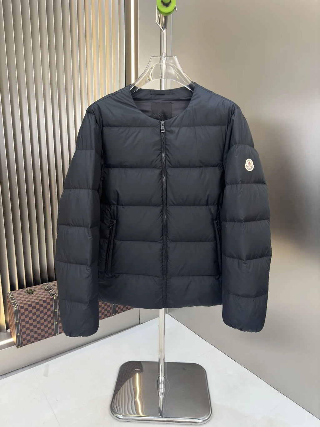 Moncler Black Quilted Jacket with Glossy Hood Detail