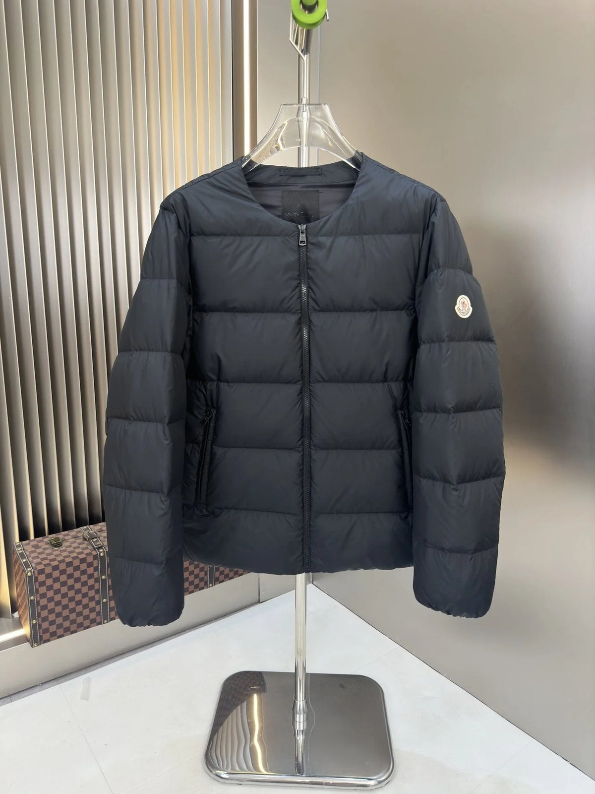 Moncler Black Quilted Jacket with Glossy Hood Detail