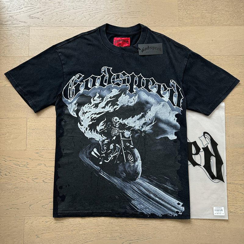 Godspeed Washed Black Motorcycle Graphic T-Shirt