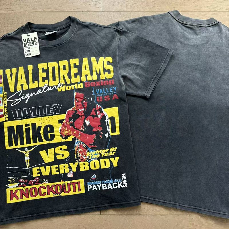 VALE USA Washed Black Boxing Graphic T-Shirt
