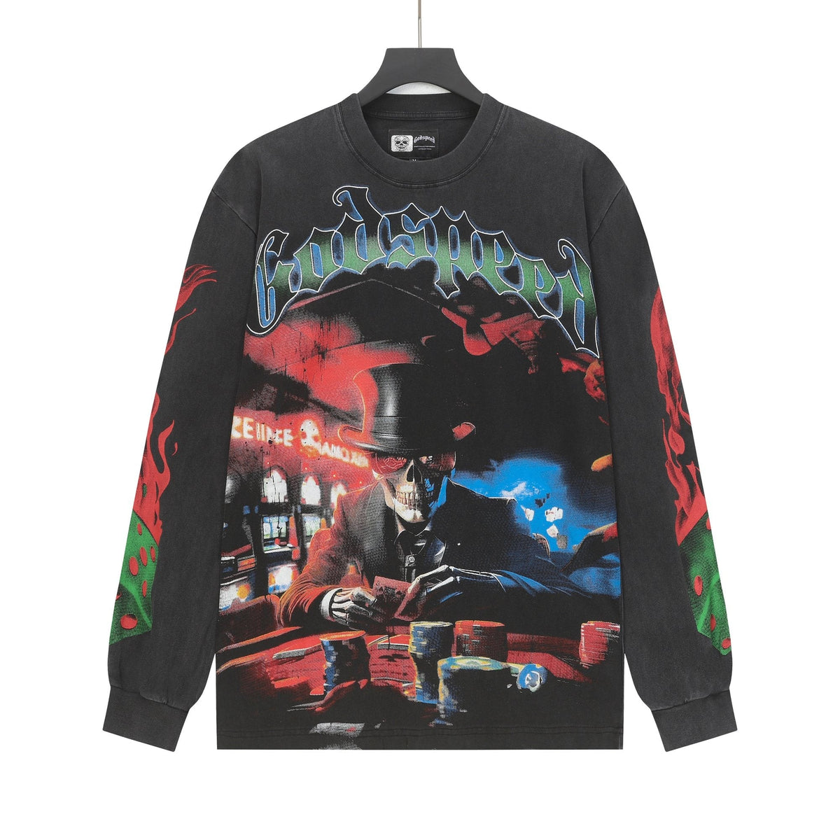 Godspeed Washed Black Casino Skull Long-Sleeve T-Shirt