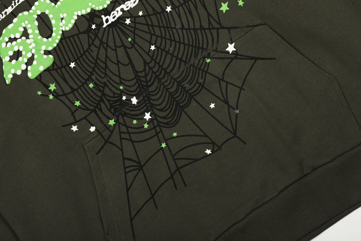 Sp5der Olive Green Spiderweb Graphic Matching Set