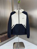 Moncler Navy and White Color-Block Hooded Zip-Up Jacket