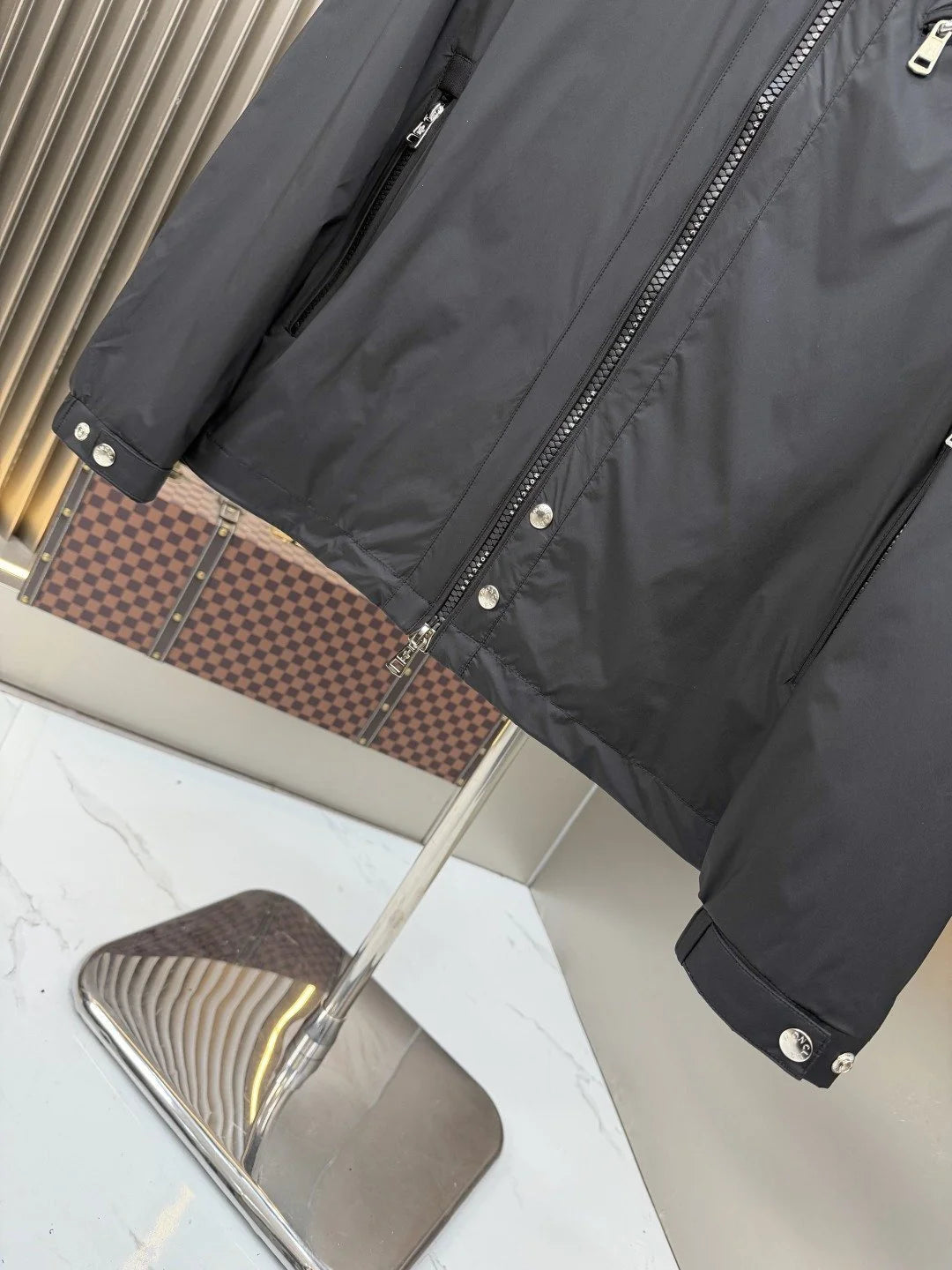Moncler Black Zip-Up Jacket with Stand Collar