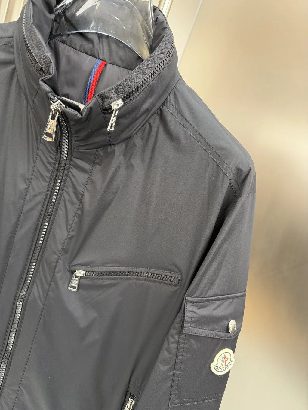 Moncler Black Zip-Up Jacket with Stand Collar