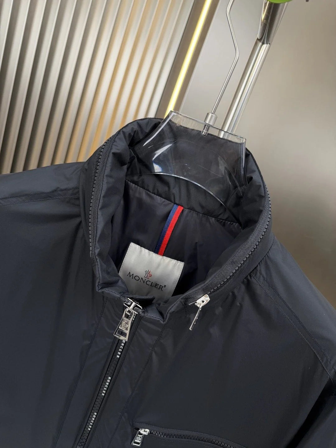 Moncler Black Zip-Up Jacket with Stand Collar