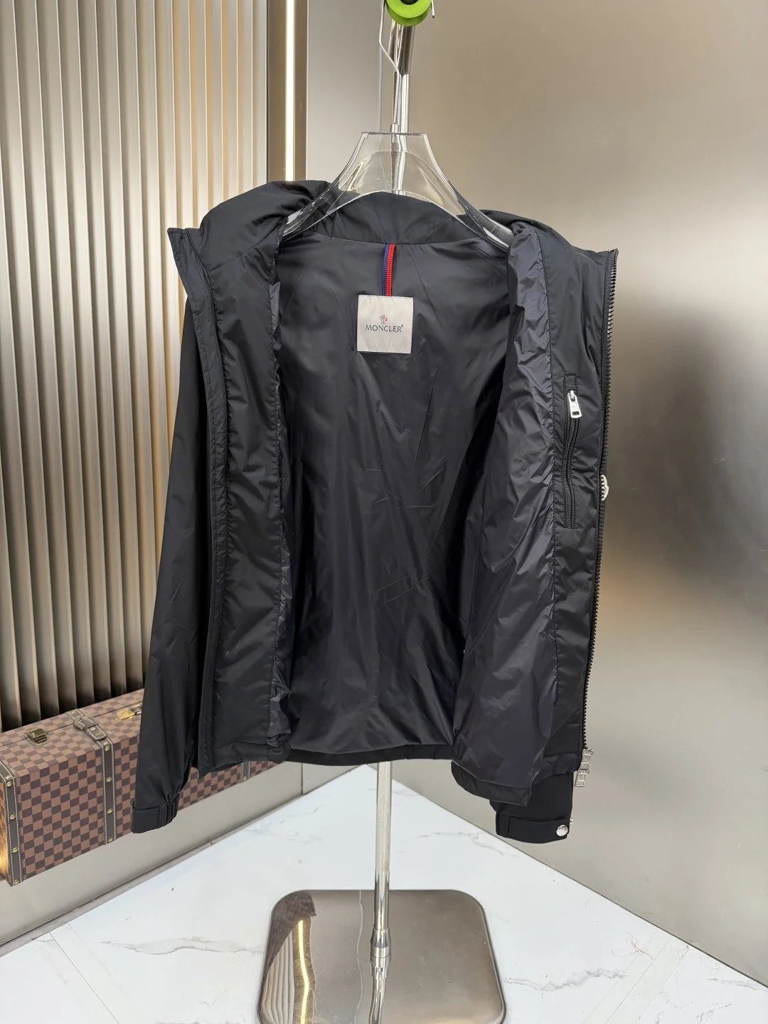 Moncler Black Zip-Up Jacket with Stand Collar