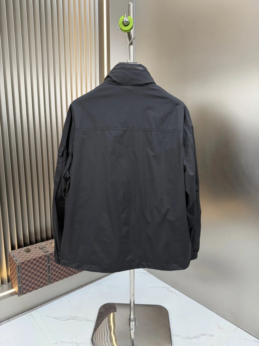 Moncler Black Zip-Up Jacket with Stand Collar