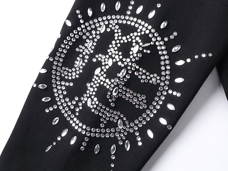 MIXED EMOTION Rhinestone Graphic Zip-Up Hoodie