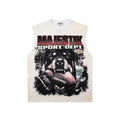 MAJESTIK Cream Distressed Rhinestone Sleeveless T-Shirt