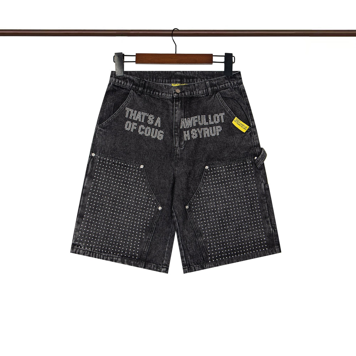 THAT'S A AWFUL LOT OF COUGH SYRUP Rhinestone Washed Denim Shorts