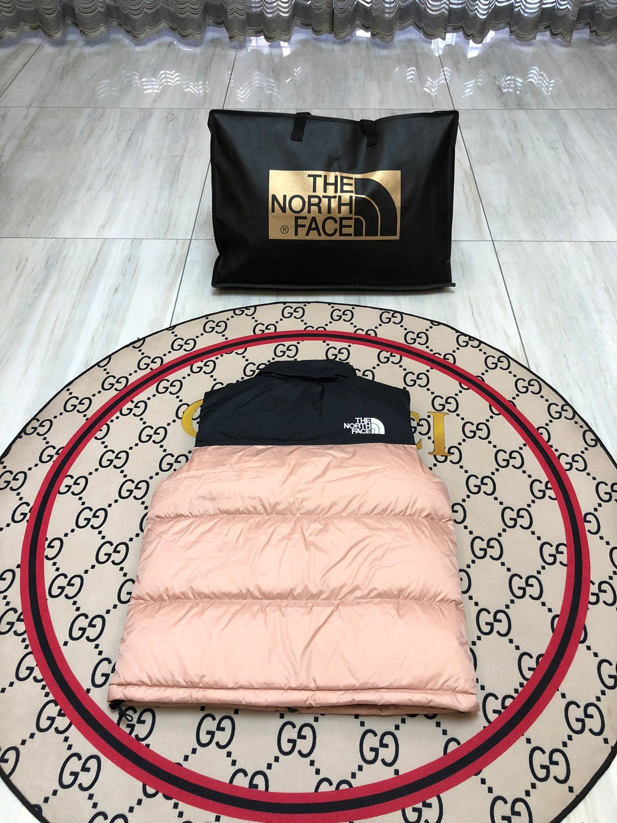 The North Face Blush Pink & Black Colorblock Puffer Vest