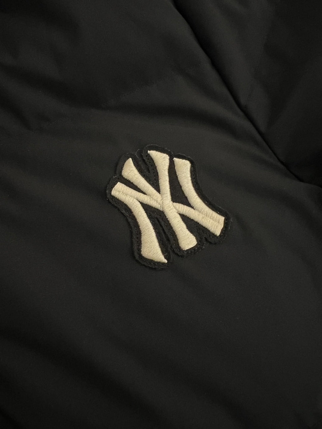 MLB NY Logo Black Long Hooded Puffer Coat