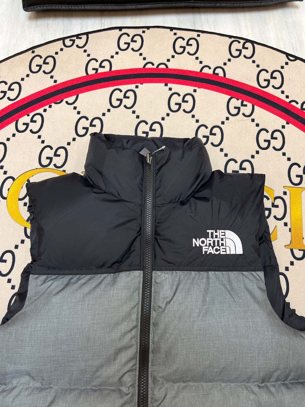 The North Face Grey & Black Colorblock Puffer Vest
