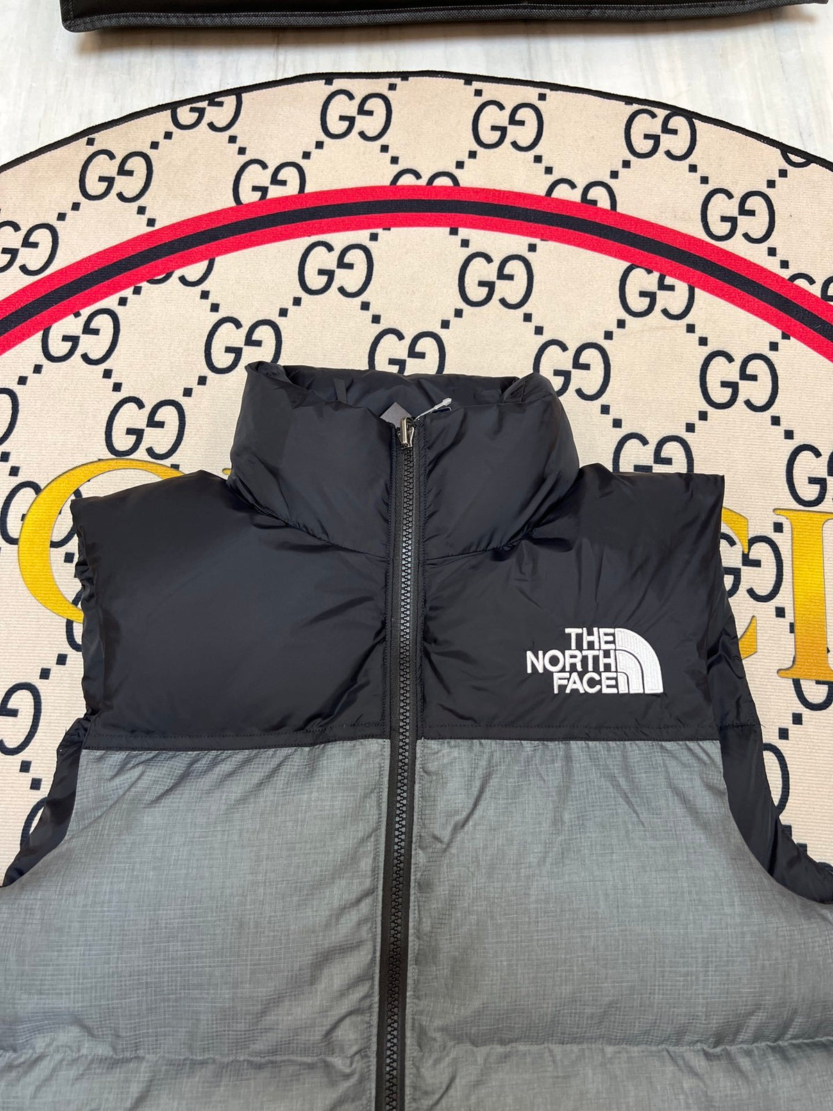 The North Face Grey & Black Colorblock Puffer Vest