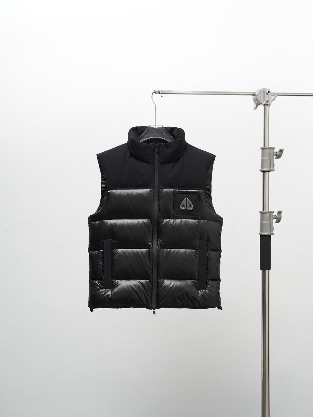 Moose Knuckles Black Stand-Collar Puffer Vest with Chest Logo