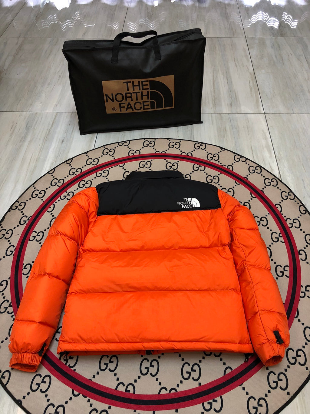 The North Face Men's Orange & Black Colorblock Puffer Jacket