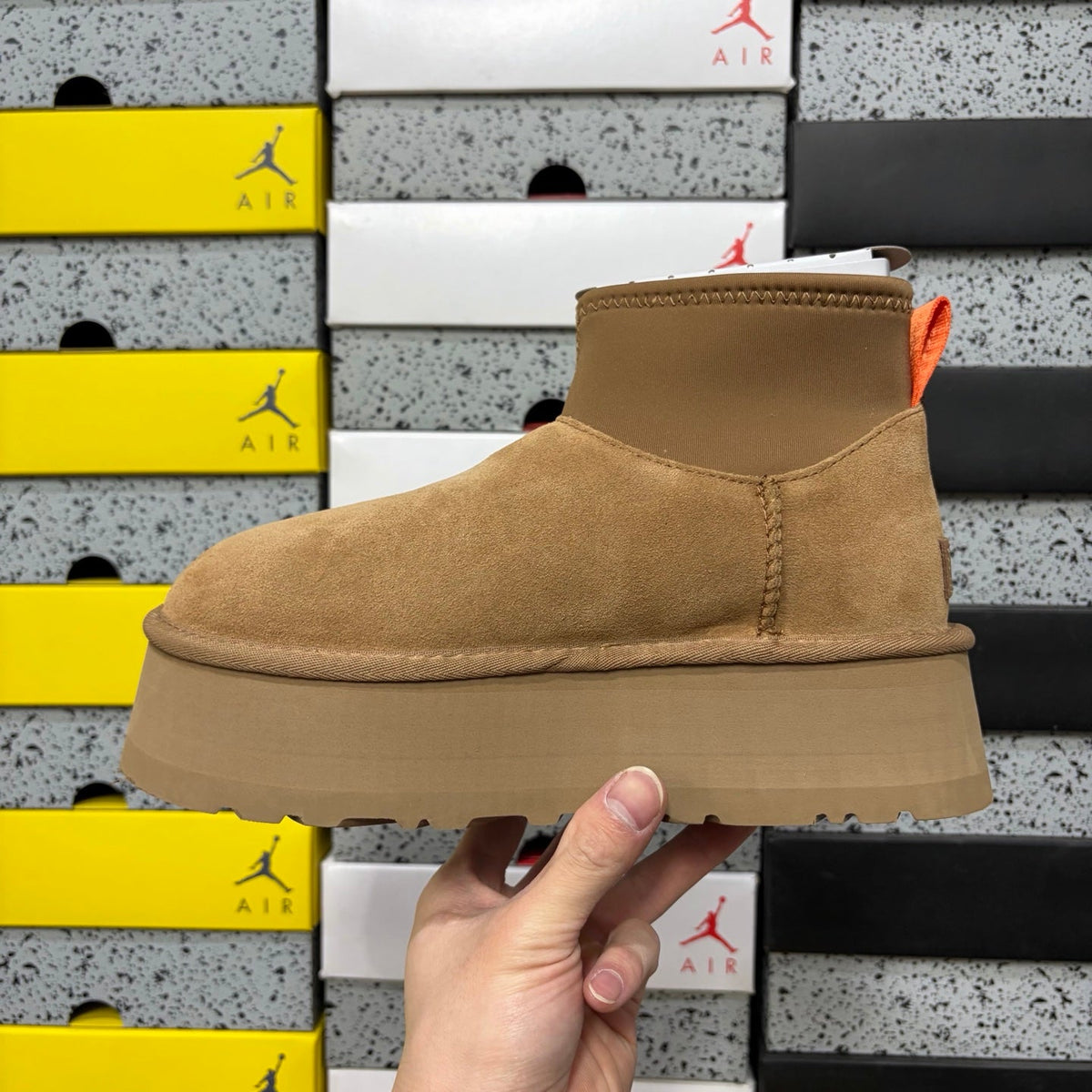 UGG Classic Mini Weather Hybrid Women's Boot – Suede & Stretch Collar Ankle Boot with Orange Pull Loop, UGG SugrSole & Weather-Resistant Construction in Wheat