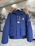 MLB New York Yankees Blue Hooded Bomber Jacket with Plush Trim