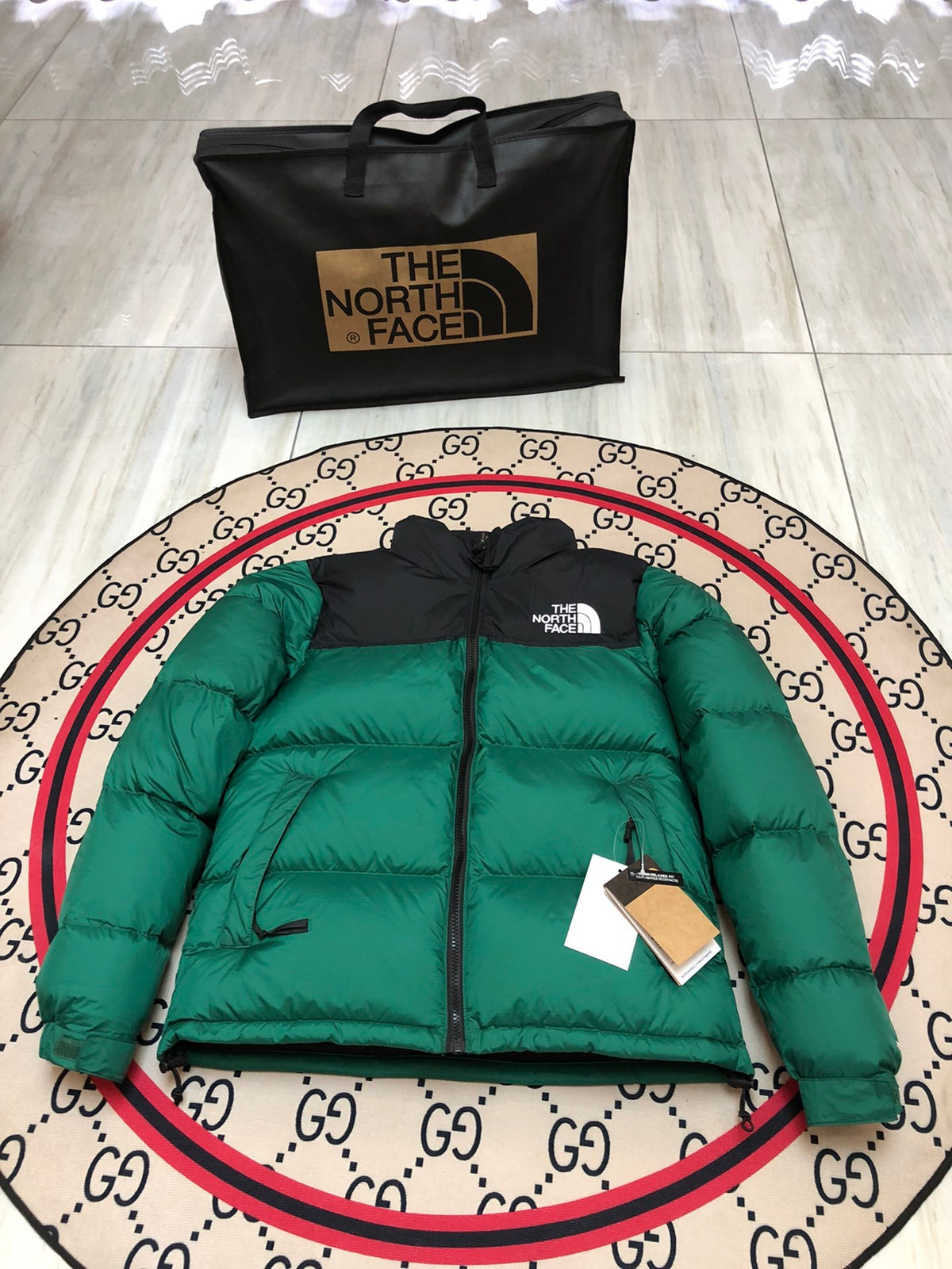The North Face Emerald Green & Black Colorblock Puffer Jacket