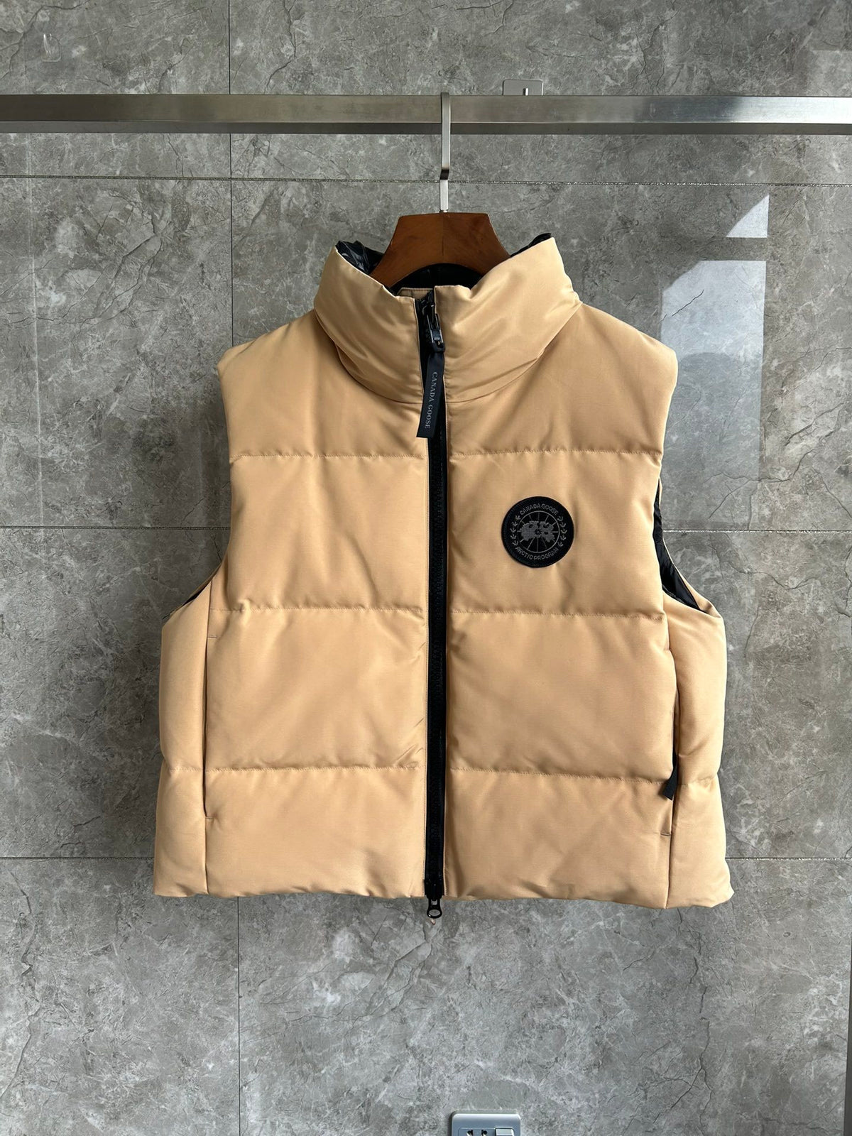 Canada Goose Sand Beige Black-Patch Puffer Vest