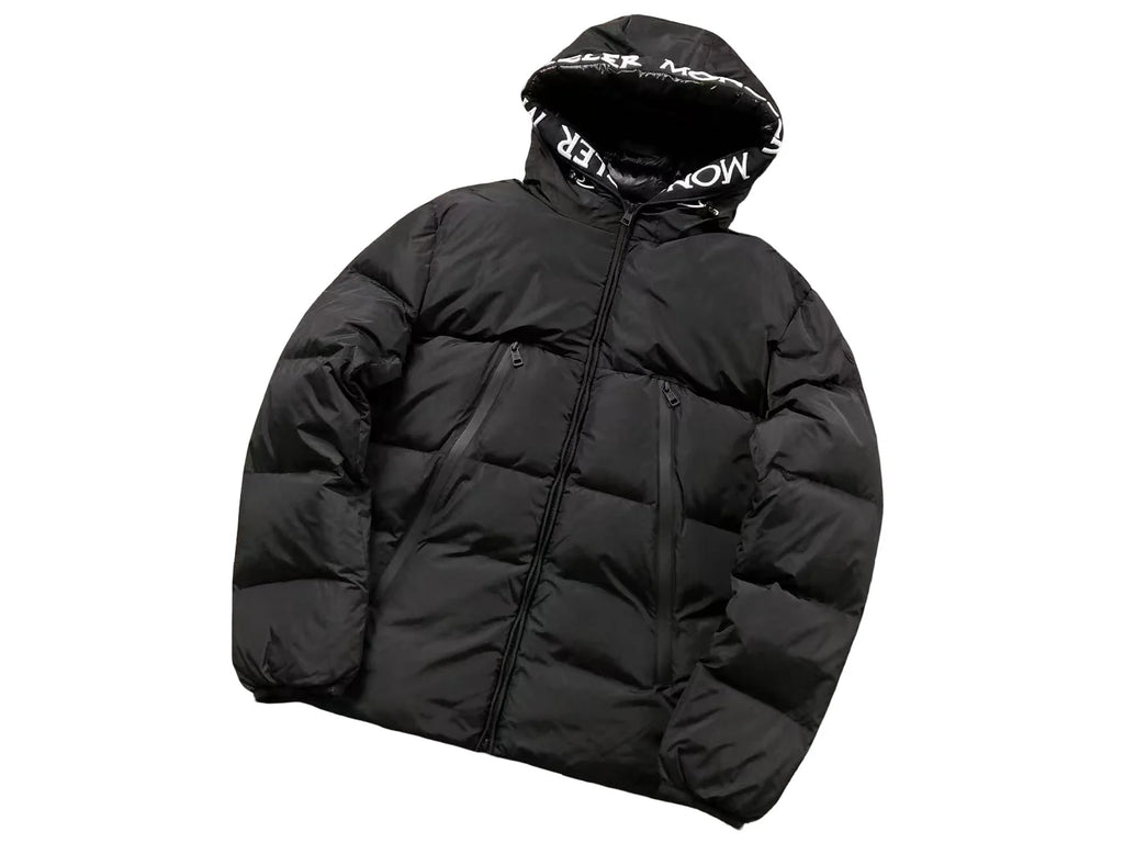 Moncler Black Hooded Puffer Jacket with Logo-Lettered Hood