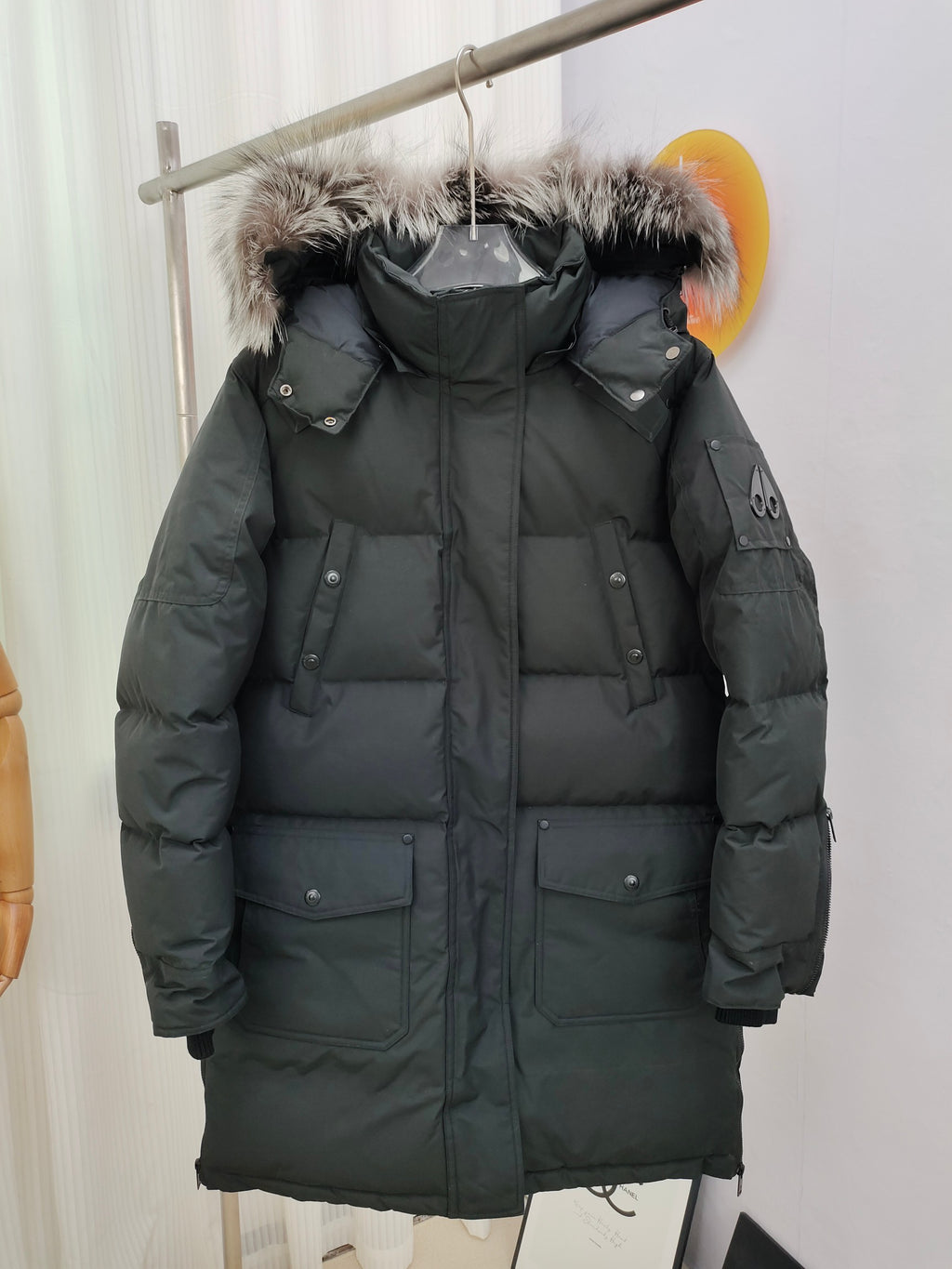 Moose Knuckles Long Hooded Puffer Parka with Plush-Look Trim