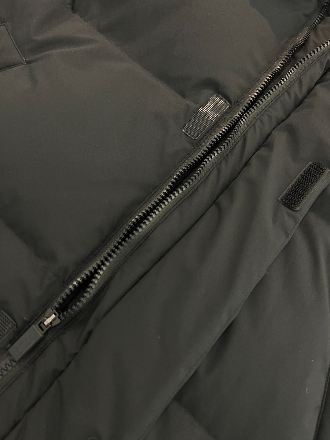 MLB NY Logo Black Long Hooded Puffer Coat