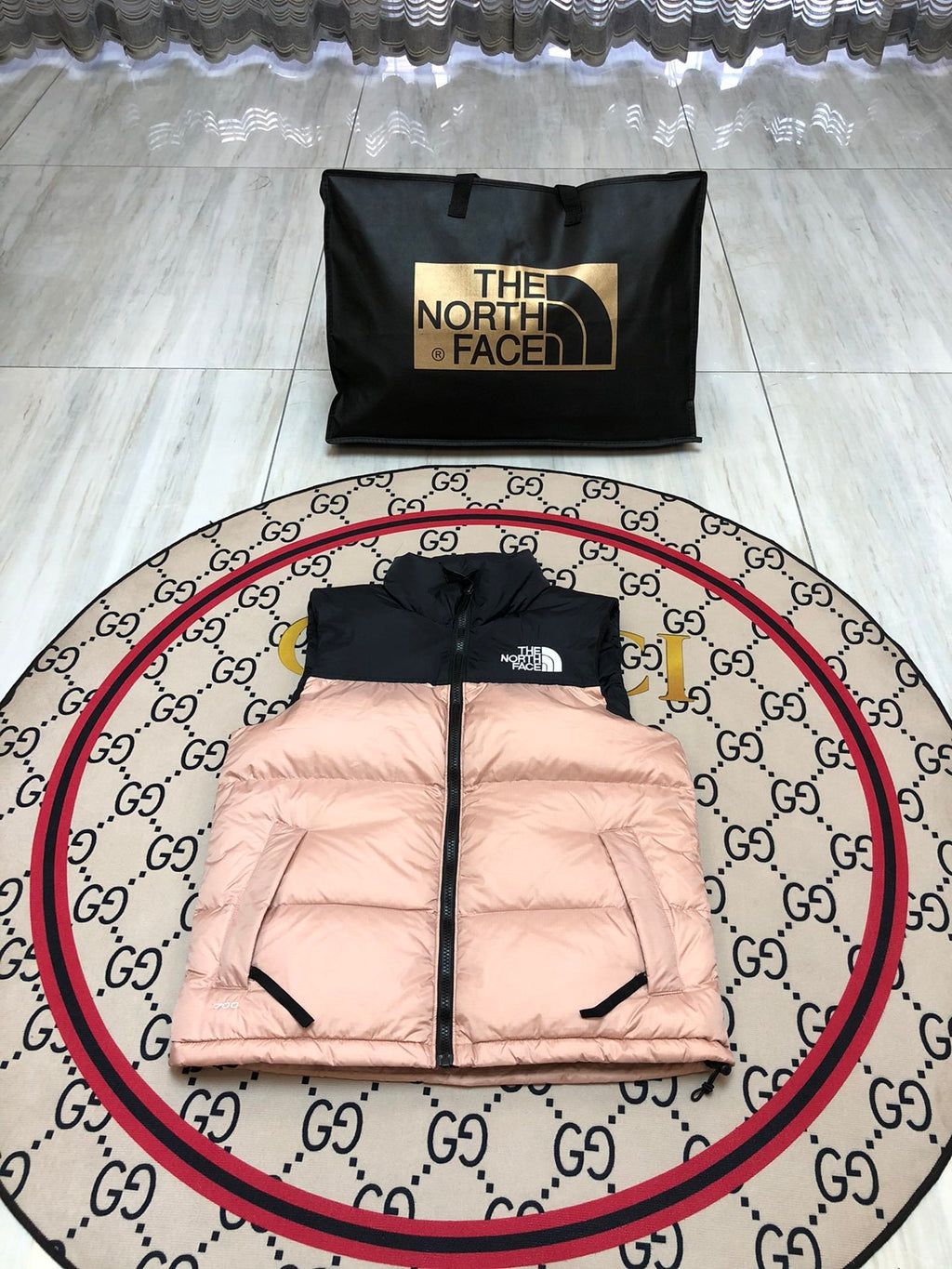 The North Face Blush Pink & Black Colorblock Puffer Vest