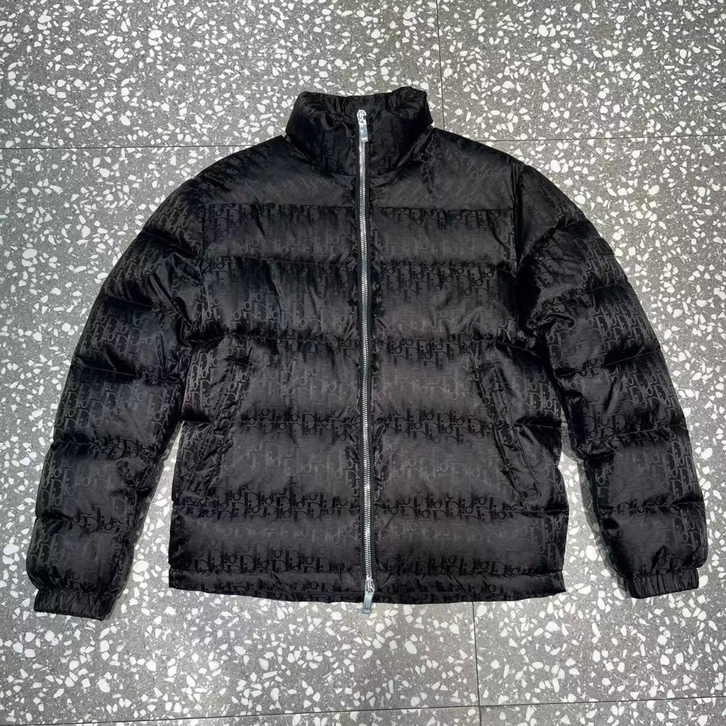 Dior Black Monogram Puffer Jacket with Stand Collar