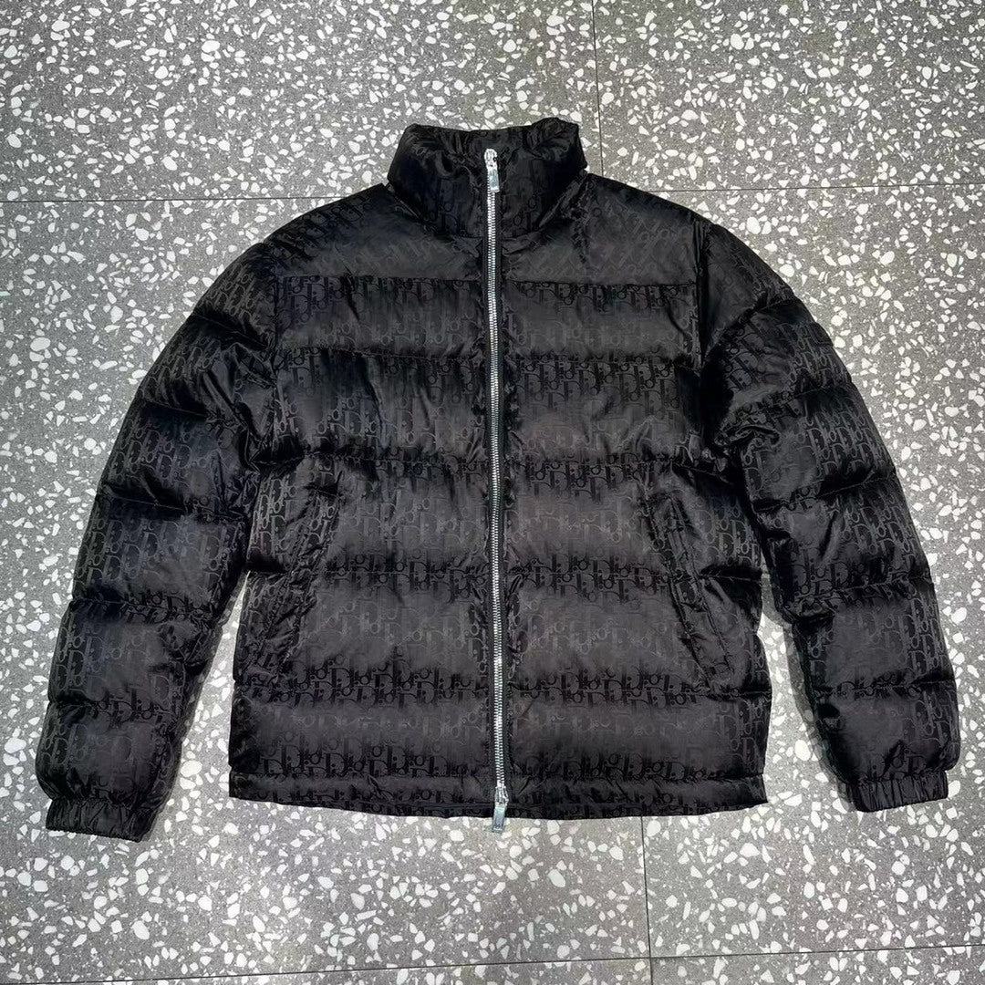 Dior Black Monogram Puffer Jacket with Stand Collar