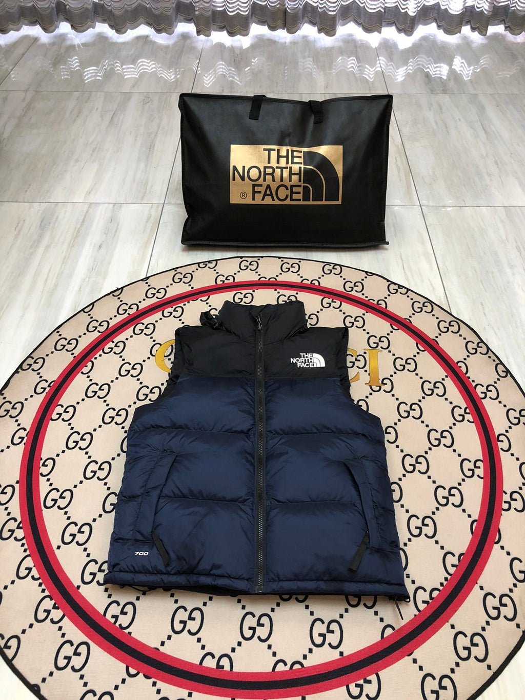 The North Face Navy Blue & Black Colorblock Puffer Vest