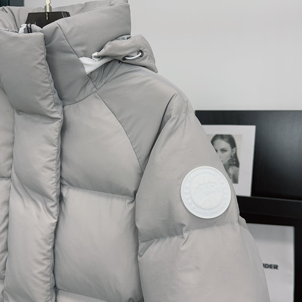 Canada Goose Light Grey Quilted Puffer Jacket with Detachable Hood
