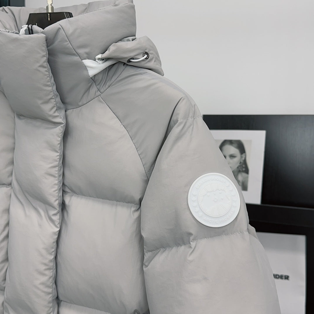 Canada Goose Light Grey Quilted Puffer Jacket with Detachable Hood