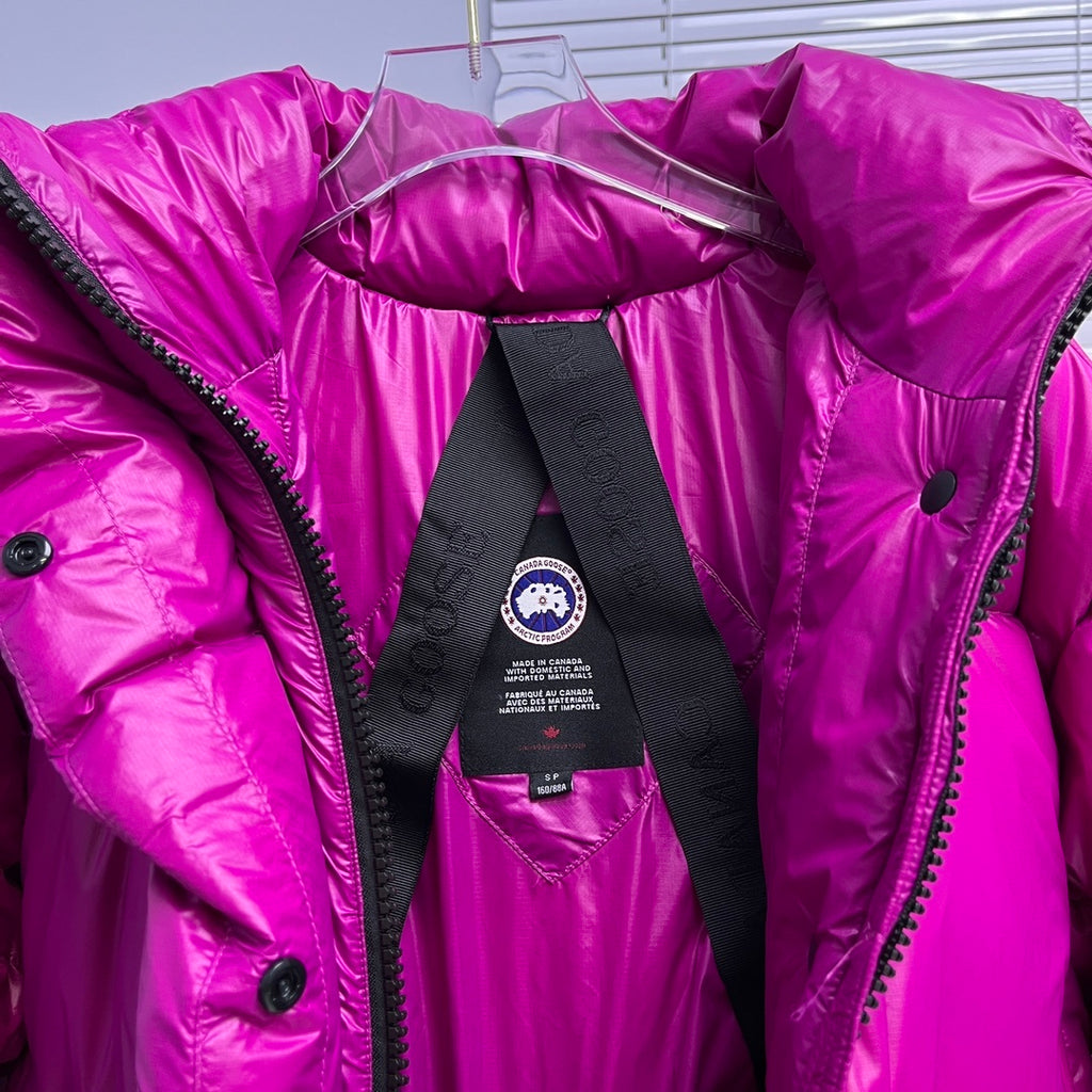 Canada Goose Fuchsia Glossy Puffer Jacket with Stand Collar