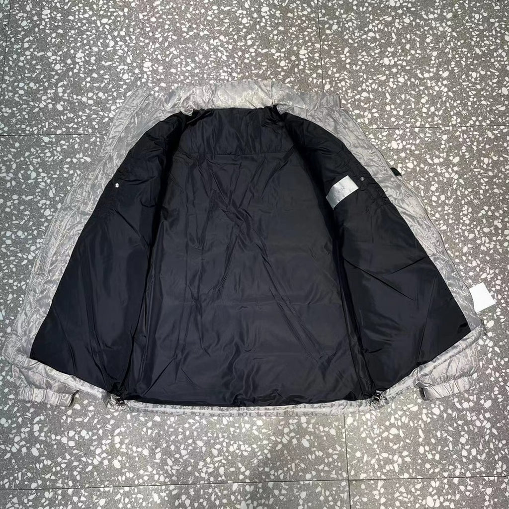 Dior Black Monogram Puffer Jacket with Stand Collar