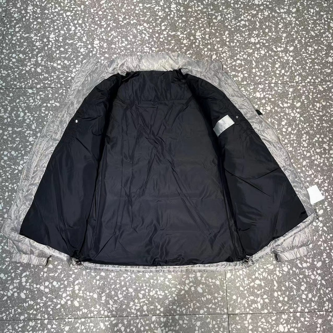 Dior Black Monogram Puffer Jacket with Stand Collar