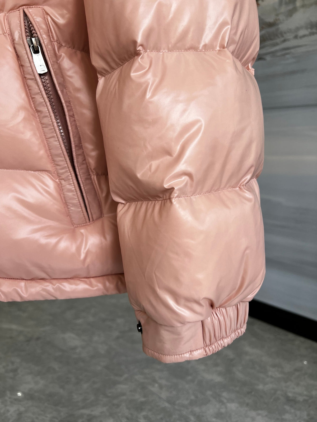 Moncler Blush Pink Glossy Hooded Puffer Jacket