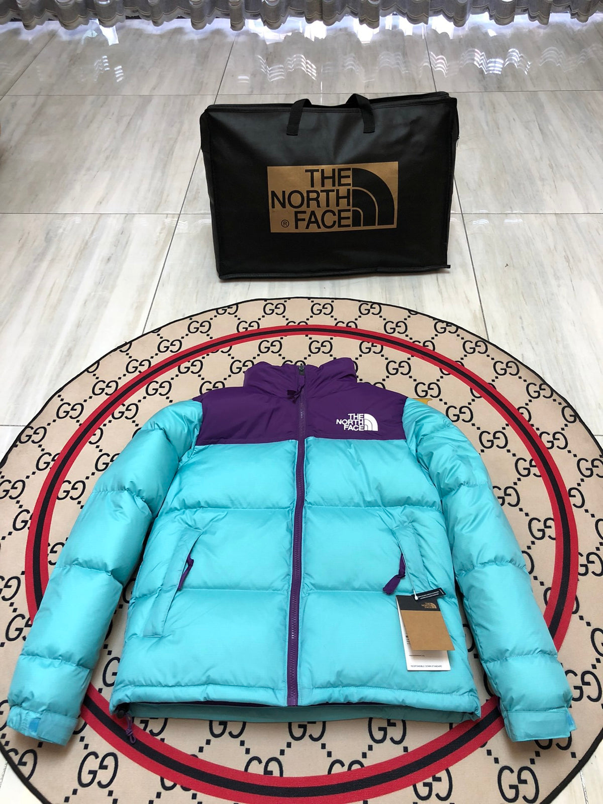 The North Face Turquoise & Purple Colorblock Puffer Jacket