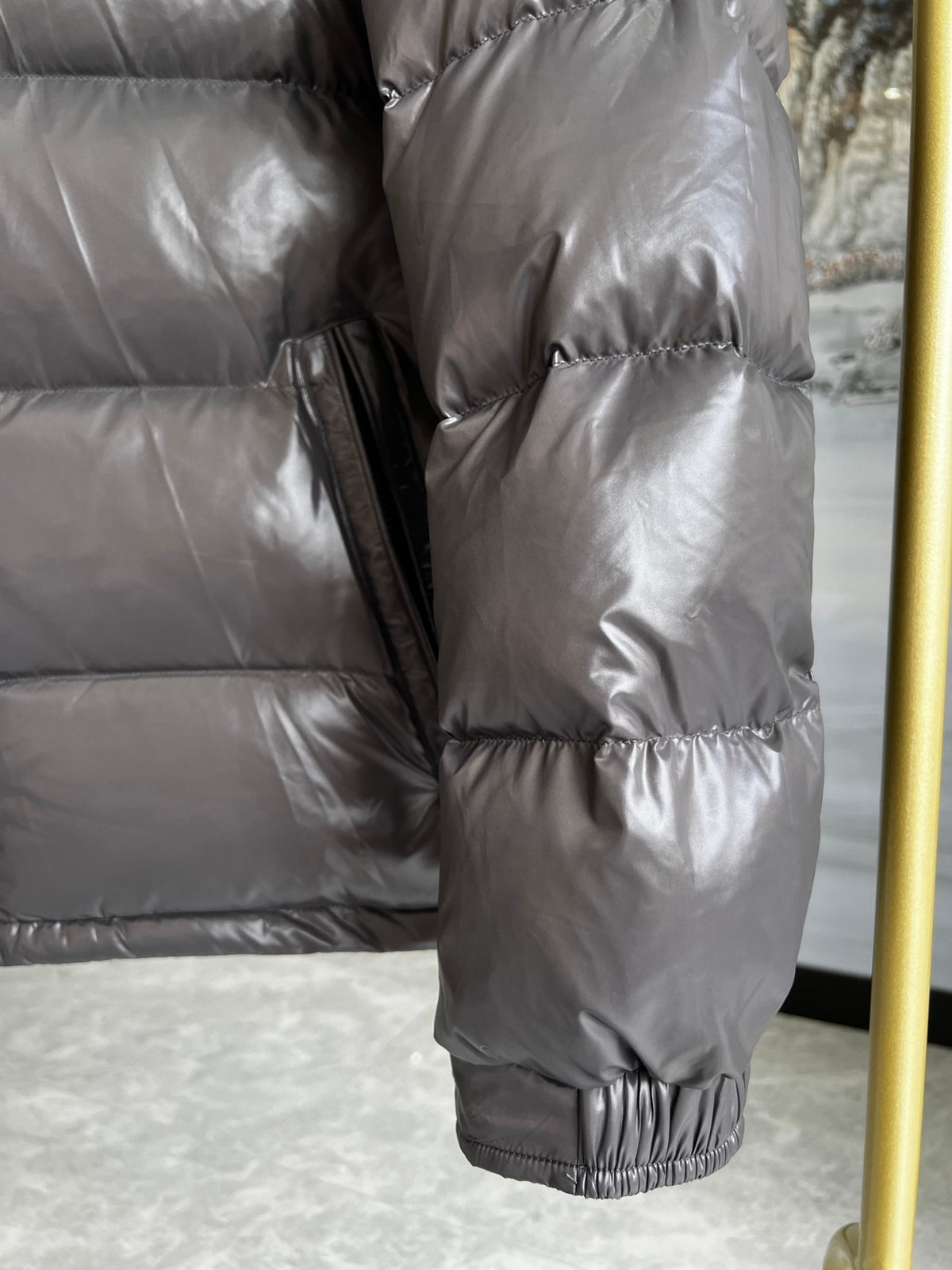 Moncler Charcoal Grey Glossy Hooded Puffer Jacket