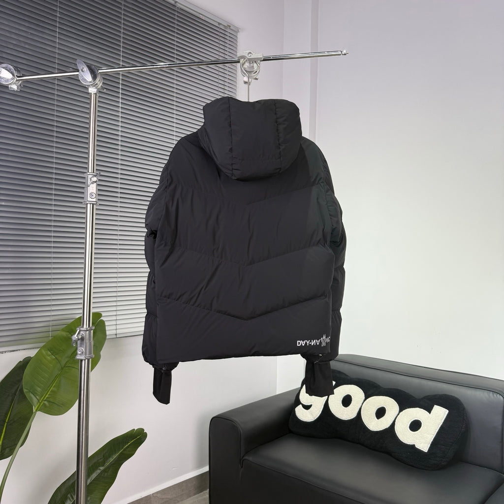 Moncler Black Hooded Puffer Jacket with Extended Cuffs