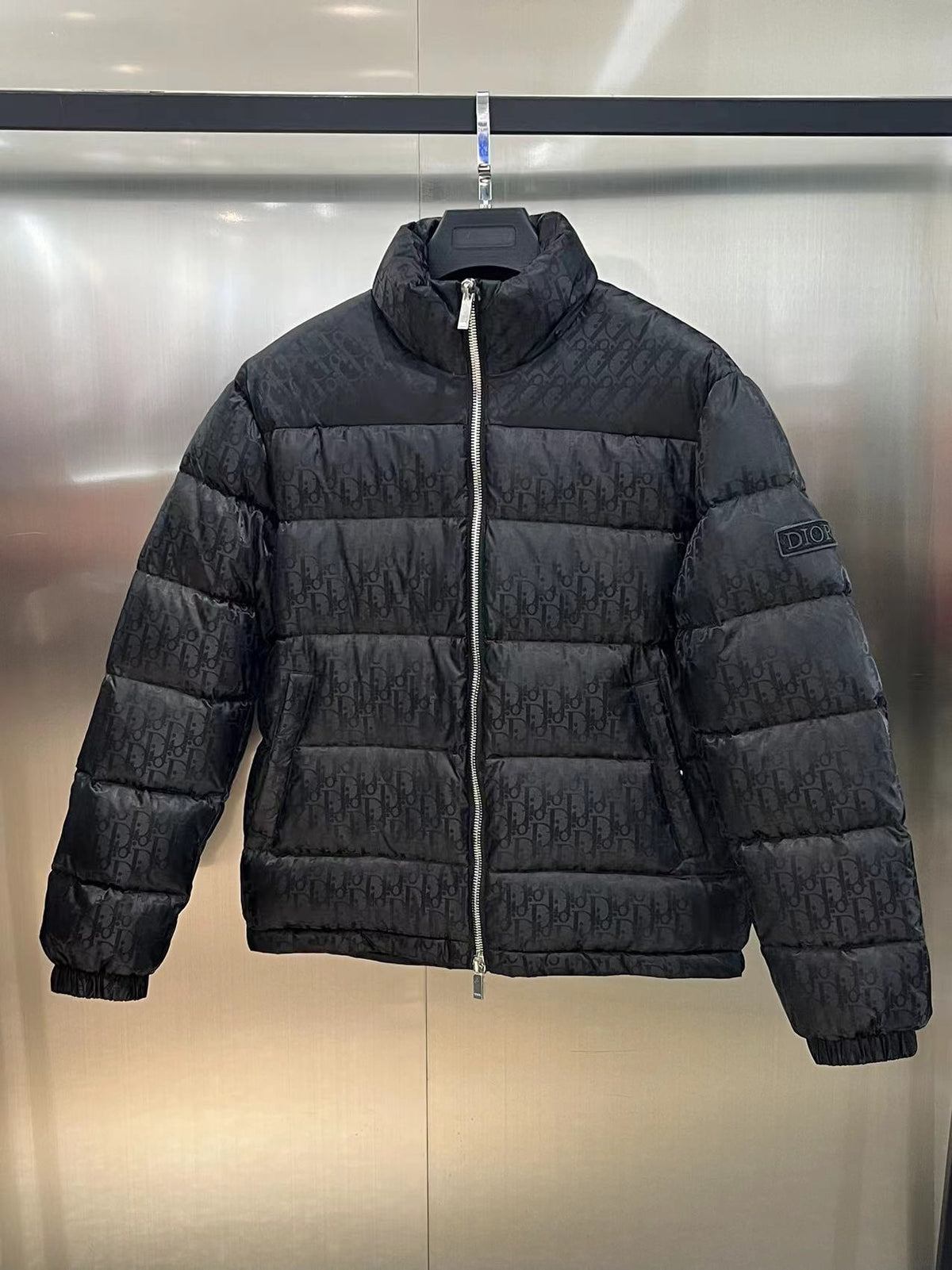 Dior Black Monogram Puffer Jacket with Stand Collar