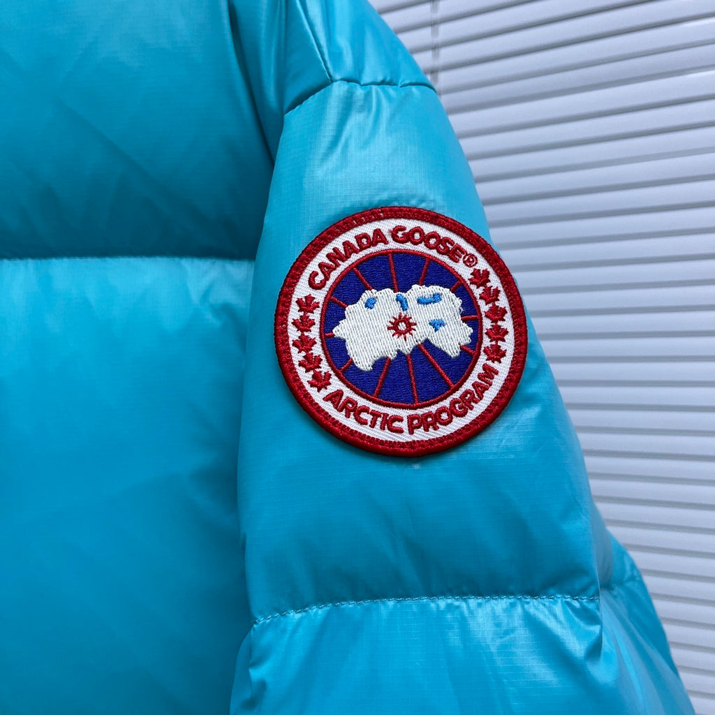 Canada Goose Silver Grey Glossy Puffer Jacket with Stand Collar