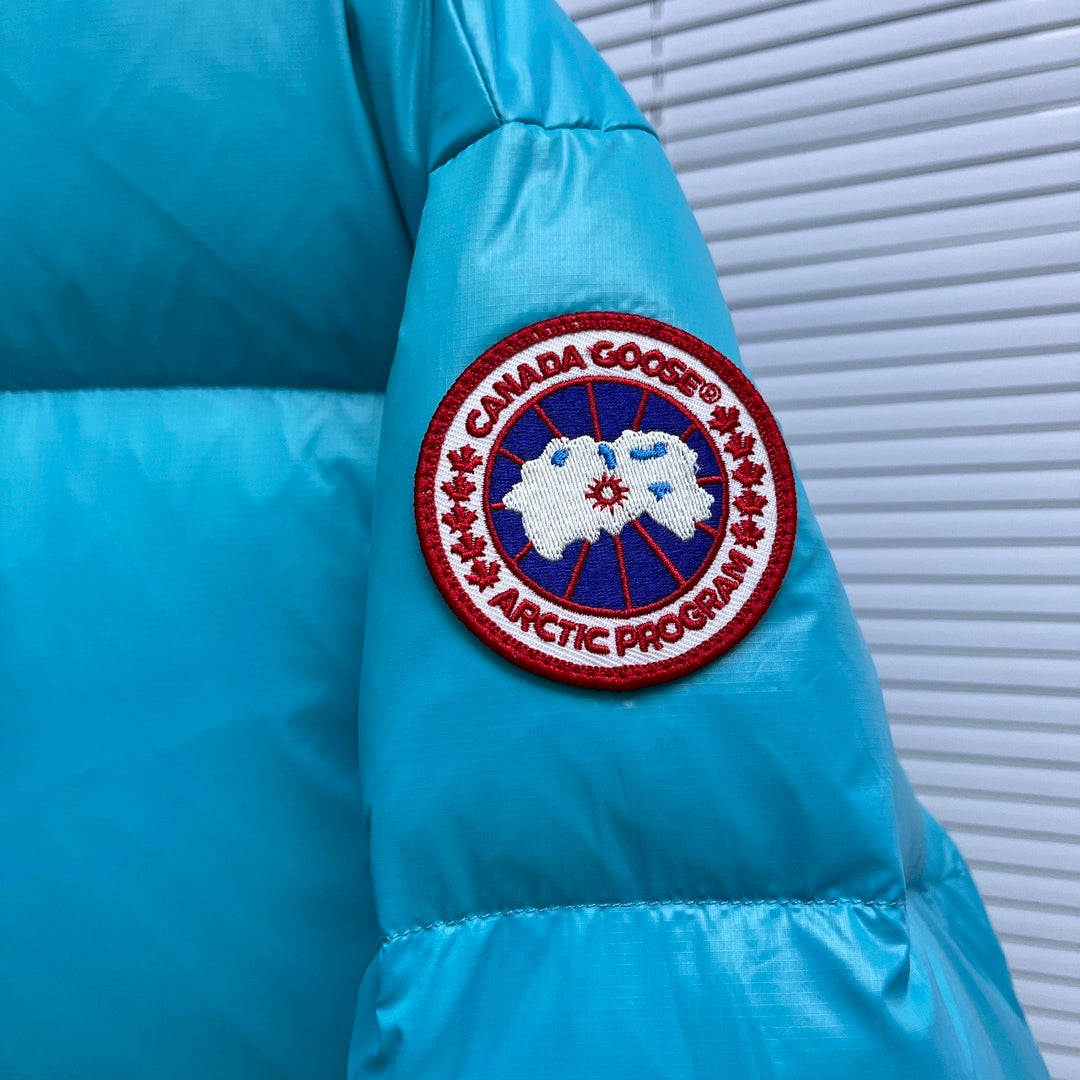 Canada Goose Silver Grey Glossy Puffer Jacket with Stand Collar